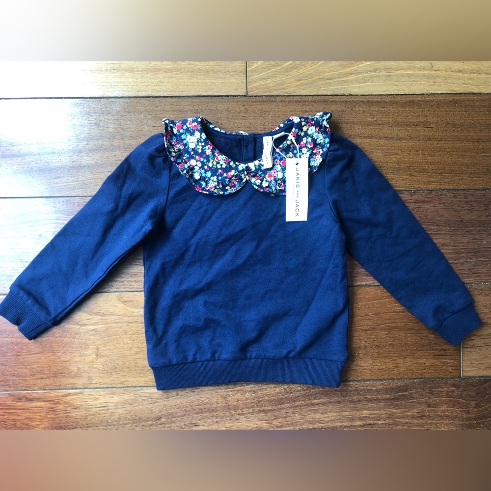 Janie & Jack NWT Navy Blue Shirt with Floral Collar